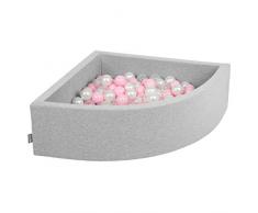 KiddyMoon Bällebad 90X30cm/200 Bälle Bällepool Mit Bällen ∅ 7Cm Für Babys Kinder Viertel Eckig, Hellgrau:Rosa/Perle/Transparent