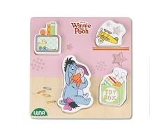 Lena 32121 - Holzlegespiel mit Disneys Winnie The Puuh Figur Esel I-Aah, Puzzle für Kinder ab 18 Monaten aus 100% FSC Holz, mit 4 Teilen im Brett, ca. 14 cm, Puzzleteile separat bespielbar