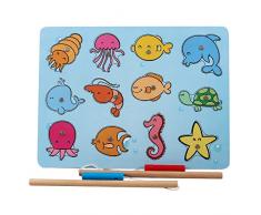 B&Julian® Angelspiel Holz Magnet mit 12tlg. Magnetische Tier Holzpuzzle Holzspielzeug Fische Angeln Spiel Motorikspielzeug Lernspielzeug für Kinder ab 18 Monate(Bubble)