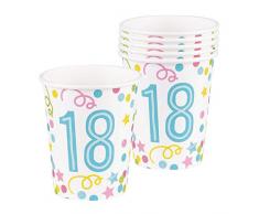 Boland 31112 - Partygeschirr Trinkbecher 18, 6 Stück, Fassungsvermögen 25 cl, Geburtstag, Happy Birthday, volljährig, umweltfreundlich, Einwegbecher, Pappbecher, Geburtstagsparty, Überraschungsparty