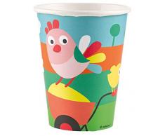amscan 9900375 8 Papierbecher Farm Fun, 250 ml, Mehrfarbig