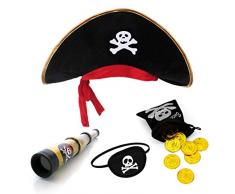 papapanda Piratenhut Augenklappe Karibik Fernrohr Gold Münzen Schatzbeutel für Kinder