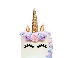 Kuchen Topper, LUTER 5 Stück Handarbeit Gold Einhorn Geburtstag Cake Topper, Einhorn Horn, Ohren und Wimpern Set Kuchen Deko, Einhorn Party Dekoration für Geburtstag/Hochzeit Party (6 x 1.37)