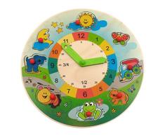 Hess Holzspielzeug 14816 - Lernuhr mit Puzzle, Landschaft, 29 x 29 cm
