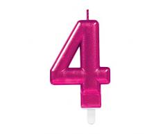 Amscan 9901772 Pink Party Kuchenkerze Kerze schimmernd Zahl 4