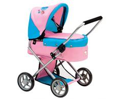 Bino & Merrtens 82917 - Puppenwagen in rosa und blau gehalten mit Sonnenschutz und Einkaufsnetz. Klappfunktion, mit Schaumstoff-Handgriff. Für Puppen bis 40 cm Länge. Größe aufgebaut ca. 36x63x62 cm.