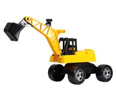 Lena 02047 - Starke Riesen Bagger, Baufahrzeug ca. 70cm, Giga Truck Schaufelbagger mit 2 Stahlachsen, großer Spielzeugbagger in gelb und schwarz, Baggerfahrzeug für Kinder ab 3 Jahre