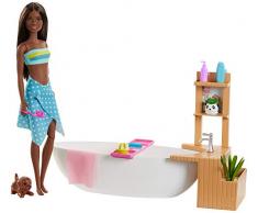 Barbie GJN33 Wellnesstag Puppe (brünett) und Spielset, Multi