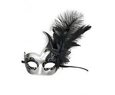 Coolwife Kostüm Maske Feder Maskerade Maske Halloween Karneval Cosplay Partei Masque (Silber schwarz)
