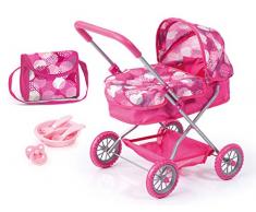 Bayer Design 12241AB Puppenwagen Smarty, Puppenwagenset mit Tasche, Schnuller und Teller mit Essbesteck, pink mit Muster
