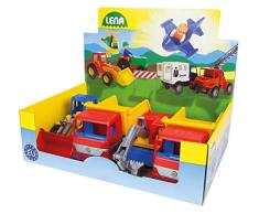 Lena 07254EC Profi Serie KIGA Set, Kindergarten Pack mit 4 Fahrzeugen, 4 Baufahrzeuge mit Stahlachsen, 3 Fach Sortiert, Muldenkipper, Bagger und Schaufellader, für Kinder ab 2 Jahren, ca. 23-27 cm