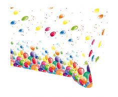Amscan 9900324 - Tischdecke Luftballons, 1 Stück, Größe 120 x 180 cm, weiß mit mehrfarbigen Ballons, Kunststoff, wasserabweisend, Geburtstag, Kinderparty, Mottoparty, Tischdekoration, Kindergarten