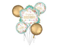 Amscan 3864201 Folienballons Bouquet BOHO Birthday Girl, Mehrfarbig