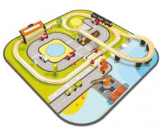 Unbekannt Metro + Holzeisenbahn mit Spielmatte *100x100cm * 52 Teilig * HOT774942