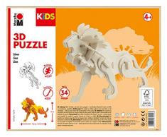 Marabu 317000000022 - KiDS 3D Holzpuzzle Löwe, mit 34 Puzzleteilen aus FSC-zertifiziertem Holz, ca. 19,5 x 13 cm groß, einfache Stecktechnik, zum individuellen Bemalen und Gestalten