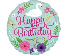 Amscan 3565201 Folienballon Happy Birthday Schwan, Mehrfarbig, S