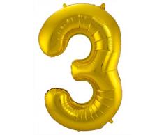 Folat 631839 - Folienballon Zahl 3 - gold - ca. 86 cm