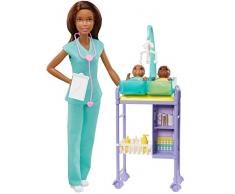 Barbie GKH24 Kinderärztin Puppe (brünett) und Spielset, Multi