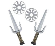 Widmann 01205 – Ninja Waffenset, 2 Dolche, 2 Shuriken, Ninja Zubehör, Schwerter, Waffen, Karate, Accessoire, Zubehör, Motto Party, Karneval, Halloween