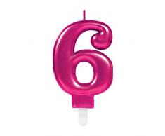 Amscan 9901774 Pink Party Kuchenkerze Kerze schimmernd Zahl 6