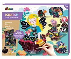Avenir 6301682 Scratch Kratzbilder Bastelset mit Gelenkfiguren, Motiv Feen im Garten, Kreativset für Kinder