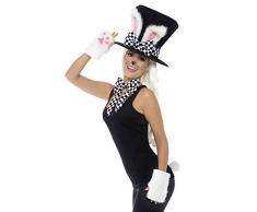 Smiffys Damen Teeparty Hasen Set, Zylinder mit Hasenohren, Handschuhe, Schlips und Schwanz, One Size, 45023