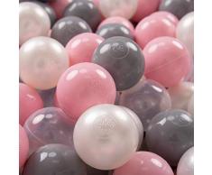 KiddyMoon 200 ∅ 7Cm Kinder Bälle Spielbälle Für Bällebad Baby Plastikbälle Made In EU, Perle/Grau/Transparent/Rosa