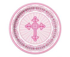 Unique Party 43784 18 cm strahlend Kreuz pink Religiöse Party Teller, 8 Stück