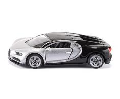 SIKU 1508, Bugatti Chiron Sportwagen, Spielzeugauto für Kinder, Metall/Kunststoff, Silber/Schwarz, Öffnende Türen