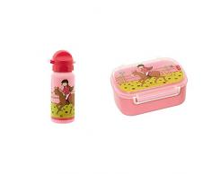 Sigikid Mädchen, Trinkflasche mit Drehverschluss 0,4 l, Gina Galopp, Rosa, 25013 & Mädchen, Brotdose mit Buntem Druck, Brotzeitbox Gina Galopp, Rosa, 25006