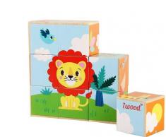 iWood-La Jungle Puzzle 9 Würfel aus Holz, 11012