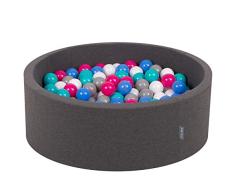 KiddyMoon 90X30cm/300 Bälle ∅ 7Cm Bällebad Baby Spielbad Mit Bunten Bällen Rund Made In EU, Dunkelgrau:Weiß/Grau/Blau/Dunkelpink/Helltürkis