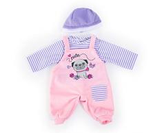 Bayer Design 83883AA Puppenkleidung für 33-38cm Puppen, Latzhose, Oberteil und Mütze, Set, Outfit mit süßem Hundemotiv, rosa, lila