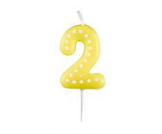 amscan 9900912 Zahlenkerze 2, mit weißen Punkten, farbig Sortiert, Entweder in Gelb, Blau, Rot, Grün oder Orange