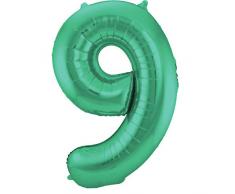 Grüner Metallic Matt Folienballon Zahl 9 - 86 cm