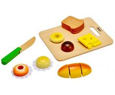 Idena 4100102 Kleine Küchenmeister Brotzeit Set aus Holz, für Spielküche und Kaufmannsladen, ab 3 Jahre, ca. 20 x 16 x 4 cm