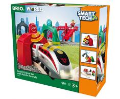 BRIO World 33873 Großes Smart Tech Reisezug Set - Elektrischer Zug mit Schienen, Tunnel & Fußgängerbrücke - Interaktives Spielzeug empfohlen ab 3 Jahren