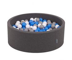 KiddyMoon Bällebad 90X30cm/300 Bälle ∅ 7Cm Bällepool Mit Bunten Bällen Für Babys Kinder Rund, Dunkelgrau:Grau/Weiß/Blau