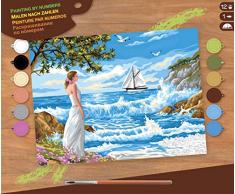 MAMMUT 8241334 - Malen nach Zahlen Senior, Meeresbucht, Komplettset mit bedruckter Malvorlage im A3 Format, 12 Acrylfarben, Pinsel und Anleitung, großes Malset ab 10 Jahre
