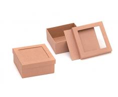 Glorex 6 2027 012 - Passepartout-Pappdose, Geschenkbox aus Pappe mit Sichtfenster, ca. 11 x 11 x 5 cm groß, natur, zum individuellen Bemalen, Bekleben und Verzieren