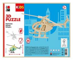 Marabu 317000000003 - KiDS 3D Holzpuzzle Hubschrauber, mit 32 Puzzleteilen aus FSC-zertifiziertem Holz, ca. 26 x 13 cm groß, einfache Stecktechnik, zum individuellen Bemalen und Gestalten