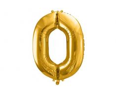 PartyDeco FB1M-0-019 86cm Folienballon Zahl 0 Gold