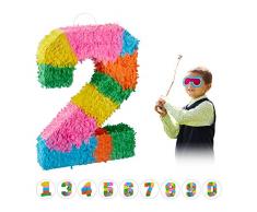 Relaxdays 10025189_904 Pinata Geburtstag, Zahl 2, zum Aufhängen, Kinder & Erwachsene, Papier, zum selbst Befüllen, Piñata, bunt