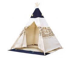 Bino & Mertens 82820- Spielzelt Tipi,. Aus Baumwolle gefertigtes Wigwam mit Zeltboden und Montagestangen, phantasievoll bedruckt mit Motiven aus dem Umfeld der Indianer. Größe ca. 120x120x150 cm.