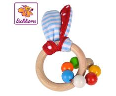 Eichhorn 100017030 - Baby Greifling mit Ohren, Hasenmotiv mit knisternen Plüschohren, 7 Perlen, FSC 100% Zertifiziertes Buchenholz