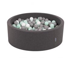 KiddyMoon Bällebad 90X30cm/200 Bälle ∅ 7Cm Bällepool Mit Bunten Bällen Für Babys Kinder Rund, Dunkelgrau:Weiß/Grau/Minze