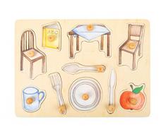 Small Foot 11502 Setzpuzzle Alltagsgegenstände aus Holz mit verschiedenen detaillierten Motiven, ab 12 Monaten Spielzeug, Mehrfarbig