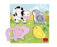 Jumbo Spiele D53055 - Holzpuzzle Bauernhoftiere mit Textil