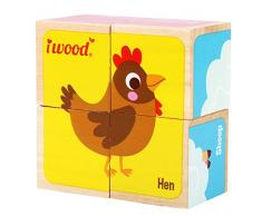iWood-La Ferme Puzzle 4 Würfel aus Holz, 11011