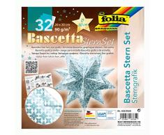 folia 403/2020 - Bastelset Bascetta Stern Sterngrafik weiß/eisblau, 32 Blatt, 20 x 20 cm, fertige Größe des Papiersterns ca. 30 cm, mit ausführlicher Anleitung - ideal zur zeitlosen Dekoration